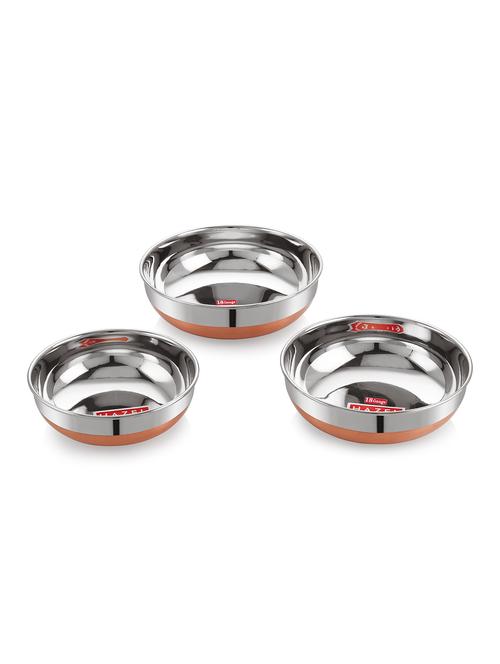 stainless steel tasra kadai with copper bottom (set of 3) - 16672826 - Standard Image - 1