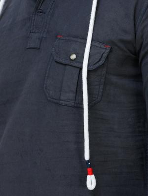 grey solid denim casual hooded shirt - 16672999 - Standard Image - 6