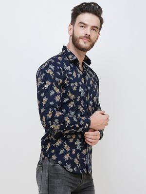 navy blue floral printed casual shirt - 16673012 - Standard Image - 3