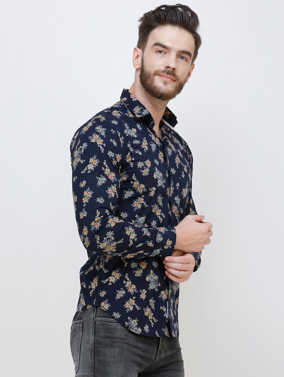 navy blue floral printed casual shirt - 16673012 - Zoom Image - 3