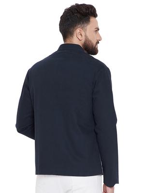 navy blue solid single breasted casual blazer - 16673705 - Standard Image - 3