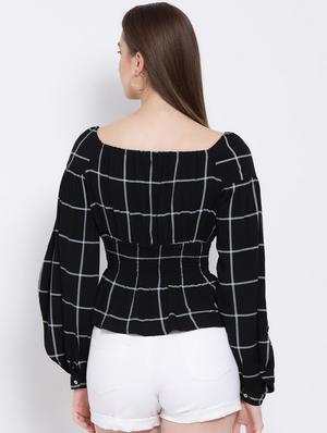 round neck smock detail checkered top - 16673807 - Standard Image - 3