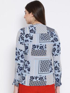 mandarin neck frill detail floral top - 16673821 - Standard Image - 3