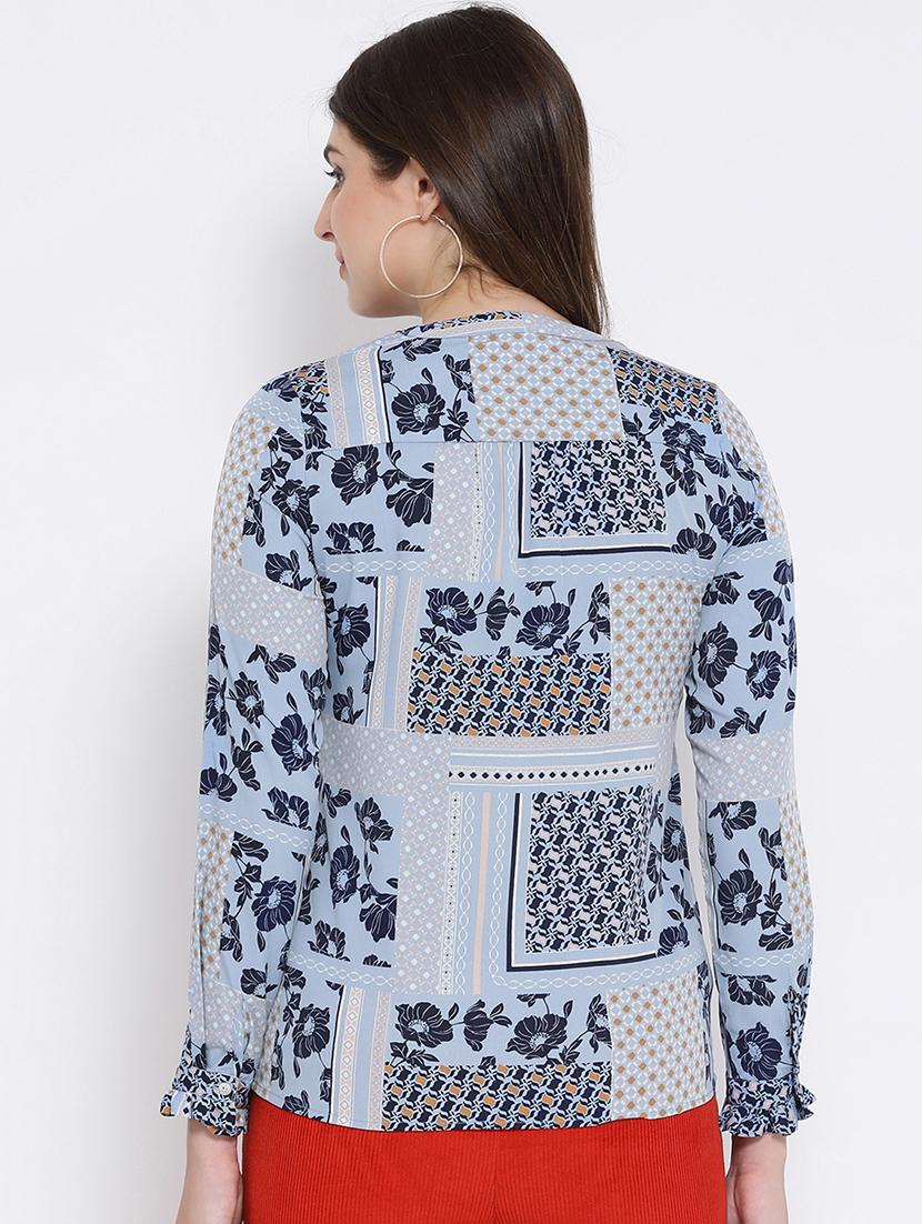 mandarin neck frill detail floral top - 16673821 - Zoom Image - 3