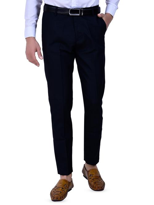 dark blue solid flat front formal trouser - 16673848 - Standard Image - 1