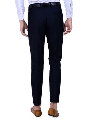 dark blue solid flat front formal trouser - 16673848 - Standard Image - 3