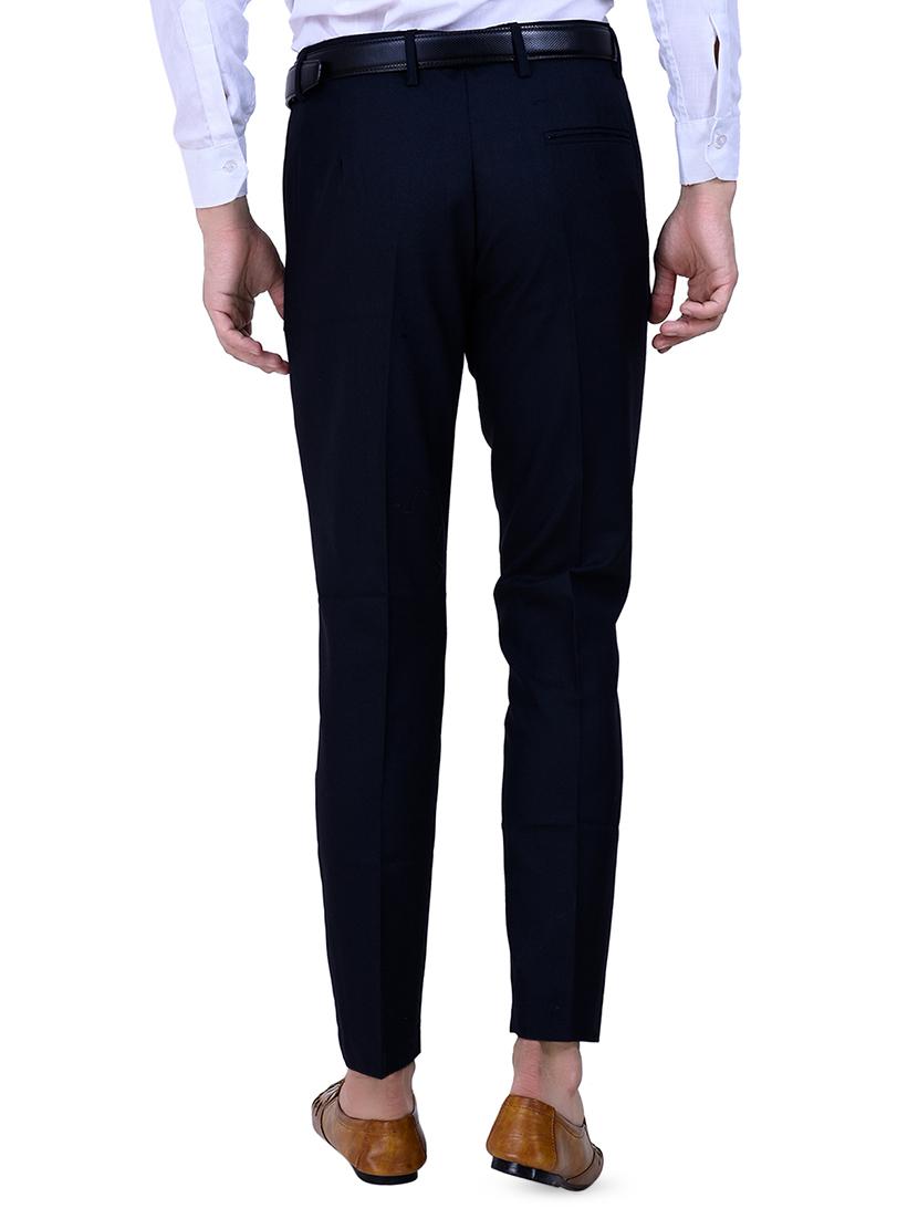dark blue solid flat front formal trouser - 16673848 - Zoom Image - 3