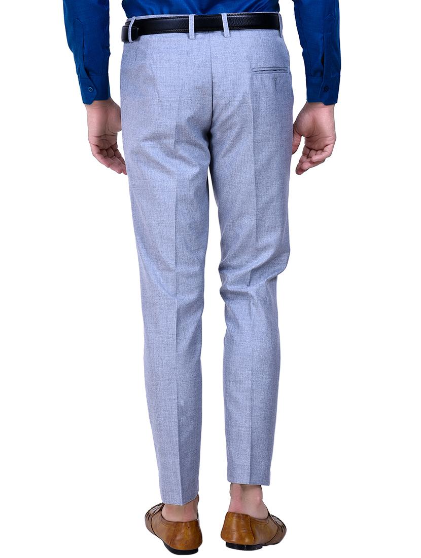 light blue solid pleated front formal trouser - 16673851 - Zoom Image - 3
