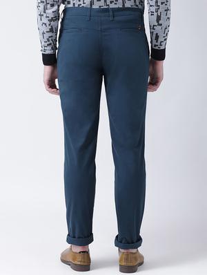 blue solid chinos - 16674472 - Standard Image - 3