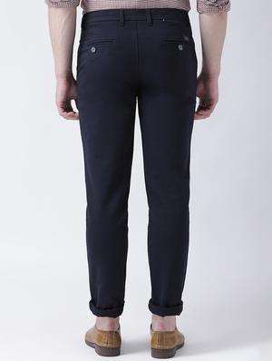 navy blue solid chinos - 16674477 - Standard Image - 3