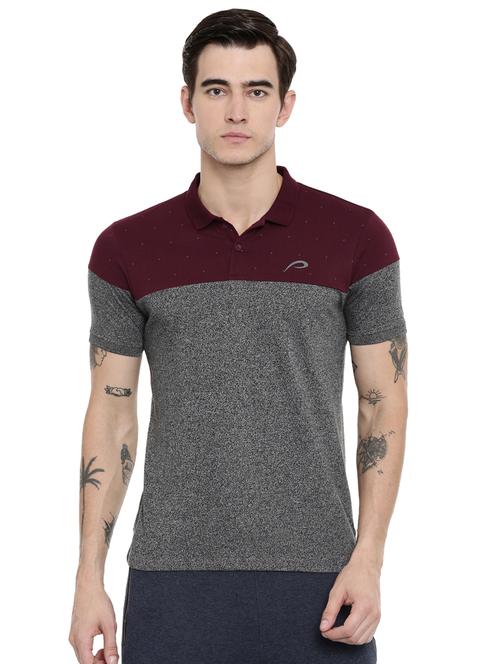 grey color block polo t-shirt - 16674541 - Standard Image - 1