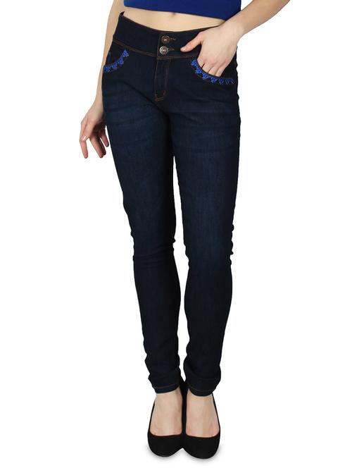 high rise embroidered detail jeans - 16674664 - Very Small Image - 1