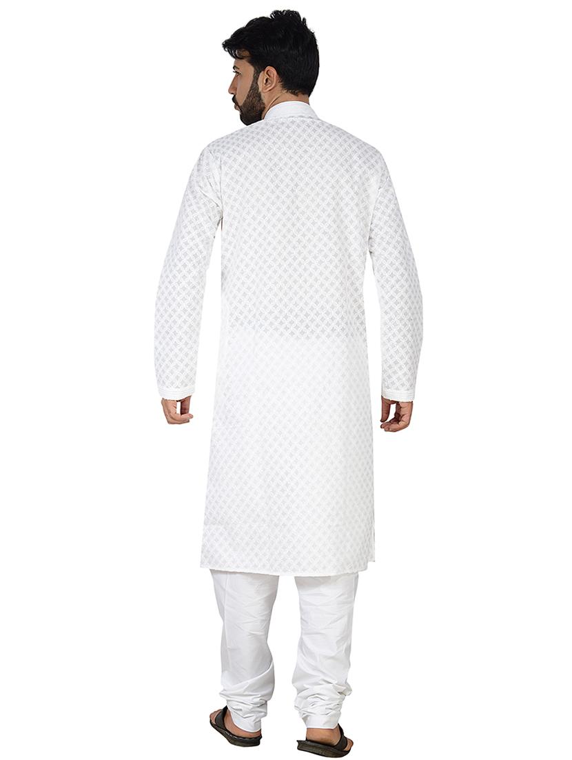 white embroidered kurta pyjama set - 16674698 - Zoom Image - 3