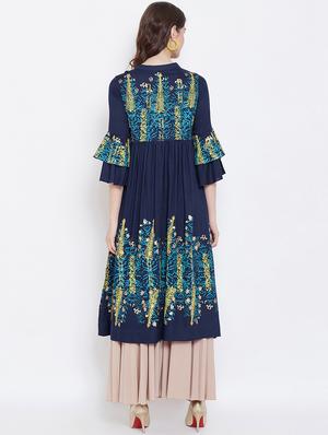 block print flared bell sleeves kurta - 16674776 - Standard Image - 3