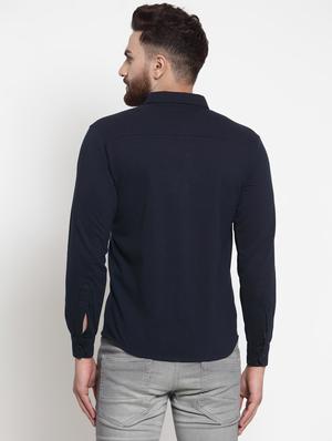 navy blue solid casual shirt - 16674968 - Standard Image - 3