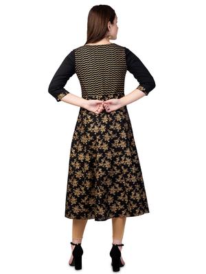 floral gold printed flared kurta - 16675071 - Standard Image - 3