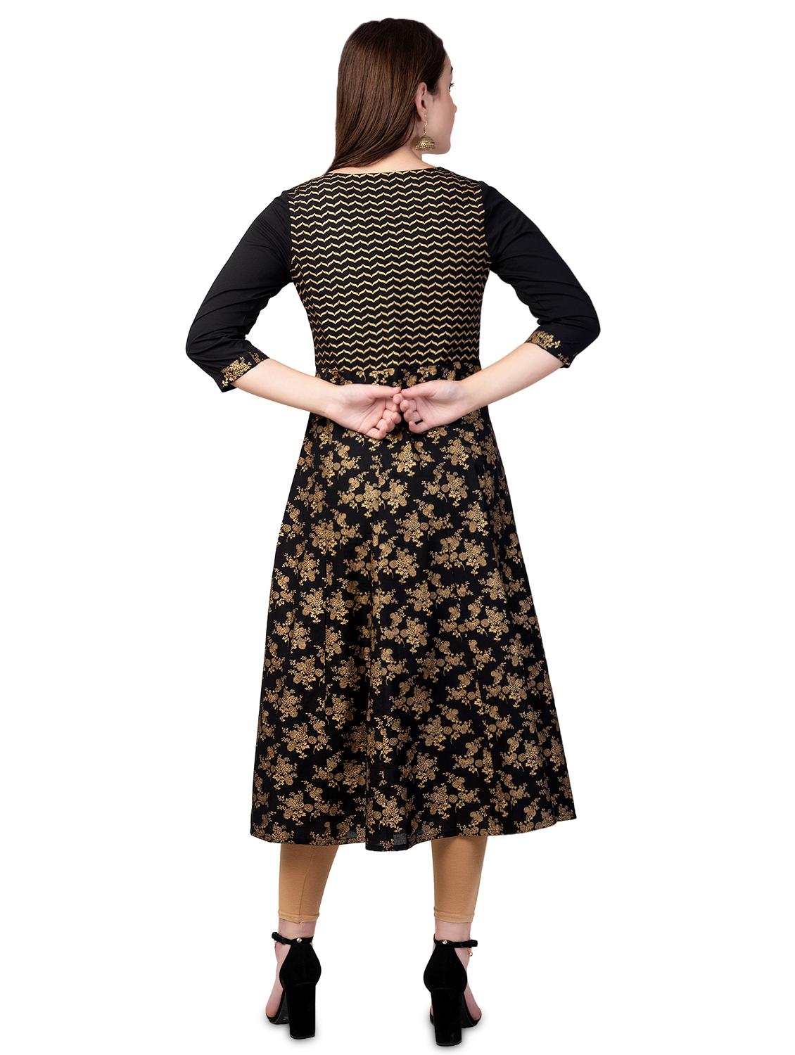 floral gold printed flared kurta - 16675071 - Zoom Image - 3