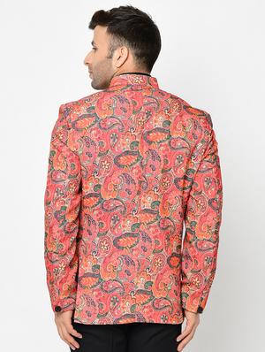orange paisley printed bandhgala blazer - 16675090 - Standard Image - 3