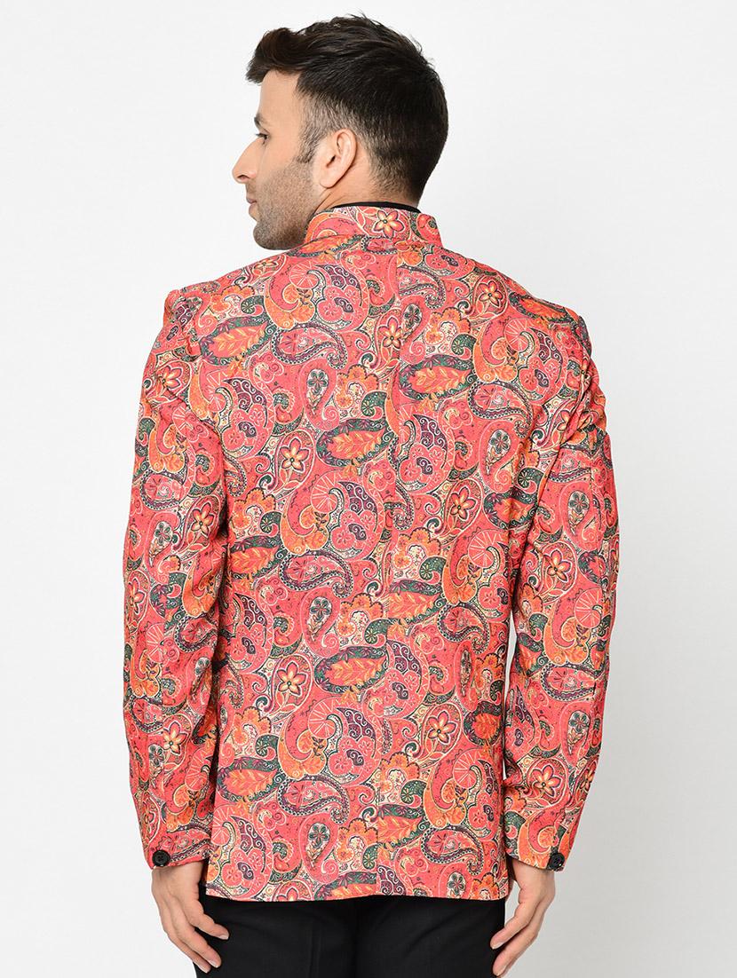 orange paisley printed bandhgala blazer - 16675090 - Zoom Image - 3
