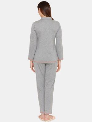contrast detail shirt with pajama nightwear set - 16676356 - Standard Image - 3