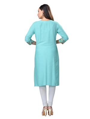 turquoise straight kurta - 16676445 - Standard Image - 3