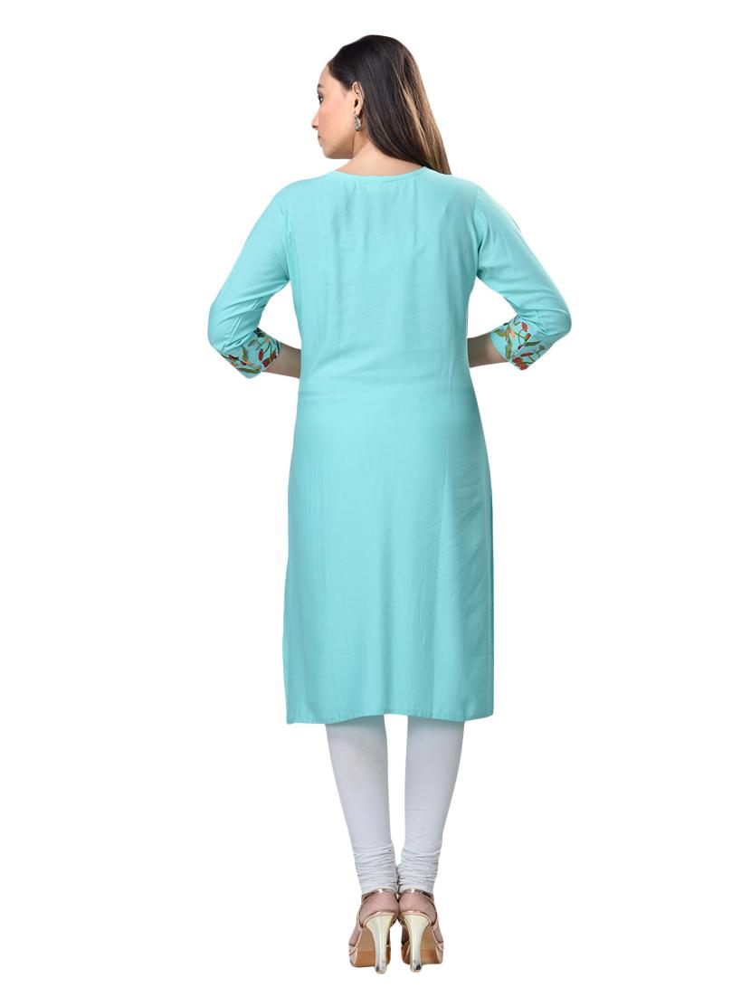 turquoise straight kurta - 16676445 - Zoom Image - 3