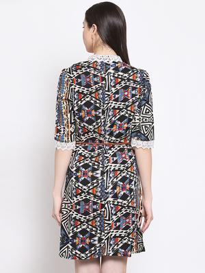 mandarin neck lace detail belted dress - 16677100 - Standard Image - 3