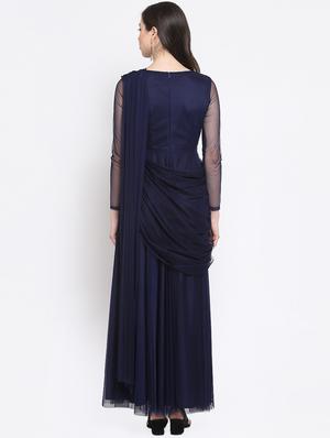 drape detail applique gown dress - 16677105 - Standard Image - 3
