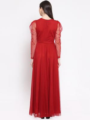 puff sleeved embroidered maxi dress - 16677114 - Standard Image - 3