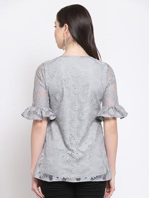 round neck frill detail laced top - 16677122 - Standard Image - 3