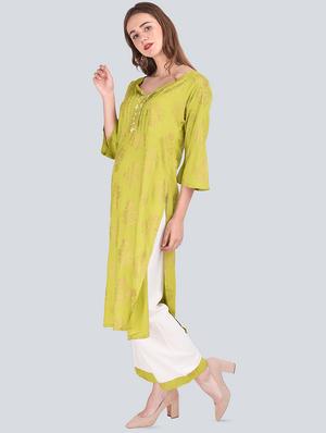 foil printed kurta palazzo suit set - 16677544 - Standard Image - 3
