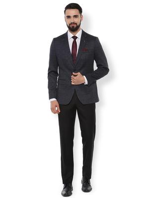 navy blue self design single breasted casual blazer - 16677653 - Standard Image - 3