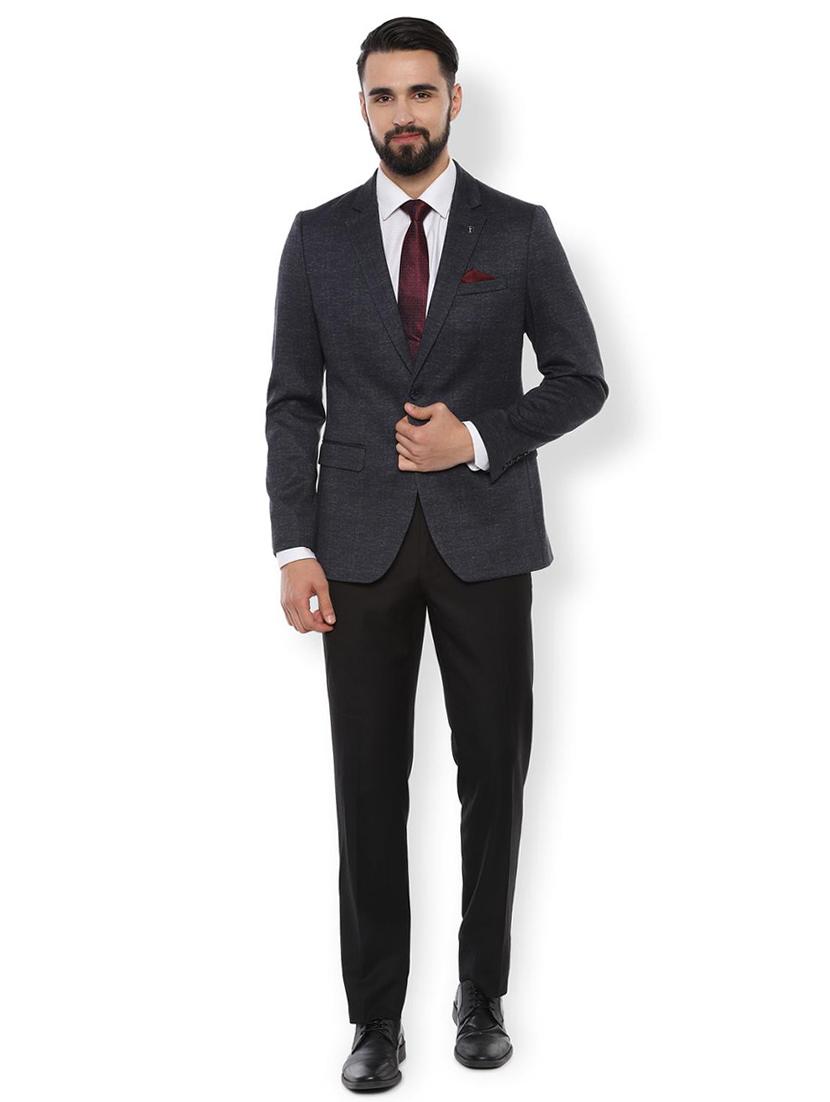 navy blue self design single breasted casual blazer - 16677653 - Zoom Image - 3