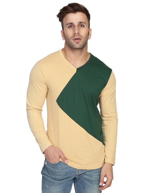 beige color block t-shirt - 16677795 - Standard Image - 1