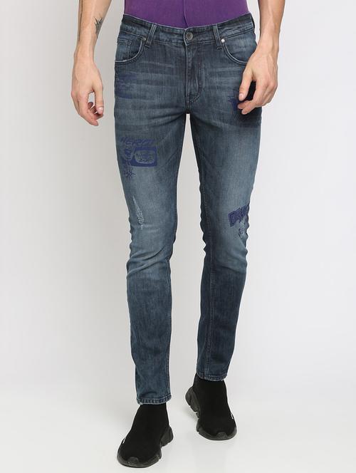 blue heavy washed printed jeans - 16677816 - Very Small Image - 1