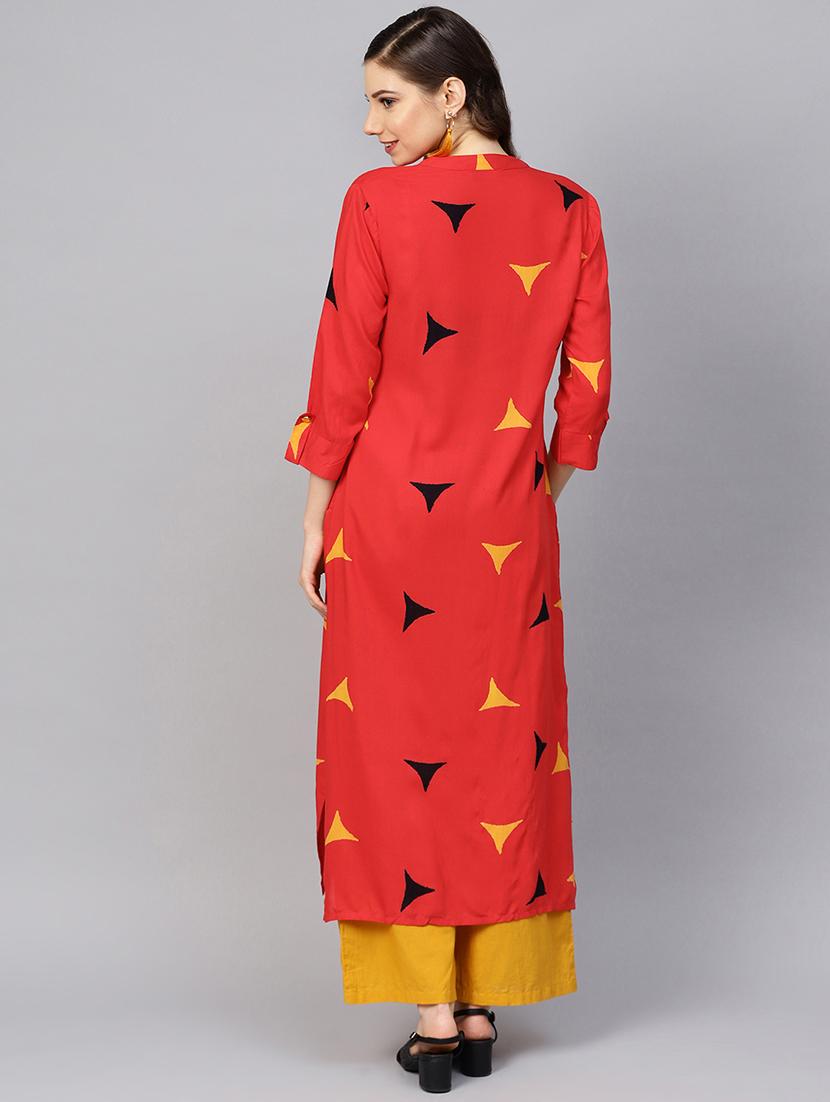geometric straight kurta - 16678146 - Zoom Image - 3