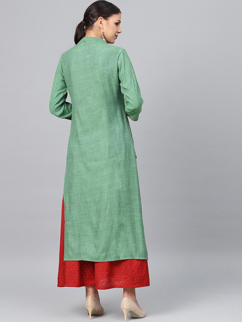embroidered placket straight kurta - 16678163 - Zoom Image - 3