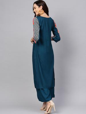 contrast yoke kurta palazzo set - 16678185 - Standard Image - 3