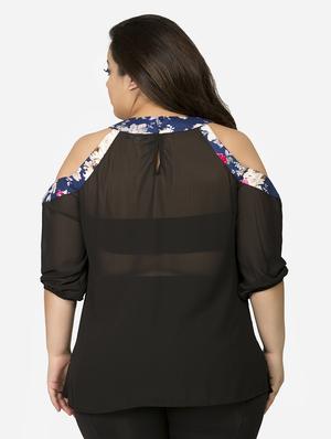 cold shoulder floral tape plus top - 16679101 - Standard Image - 3