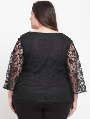 cold shoulder floral laced plus top - 16679103 - Standard Image - 3