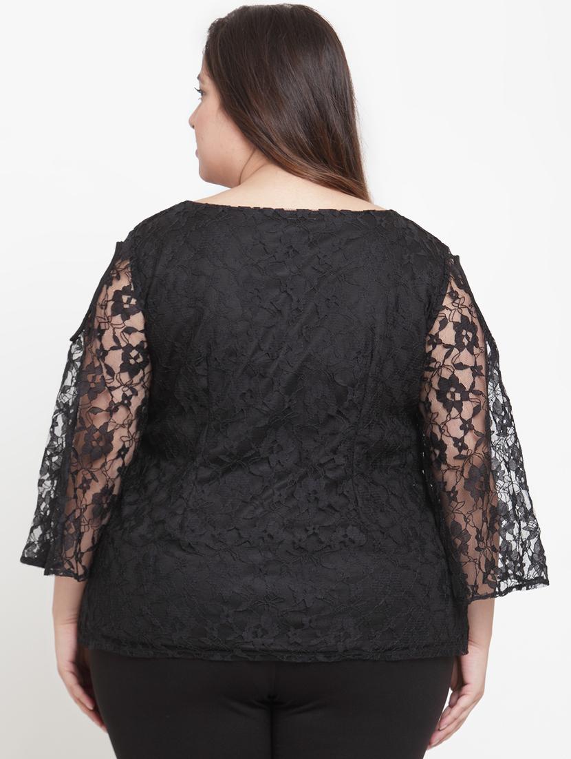 cold shoulder floral laced plus top - 16679103 - Zoom Image - 3