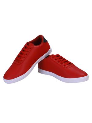 red leatherette lace up sneakers - 16679958 - Standard Image - 3