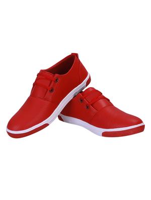 red leatherette lace up sneakers - 16679974 - Standard Image - 3