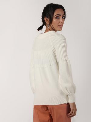 tie up neck solid wool pullover - 16680307 - Standard Image - 3