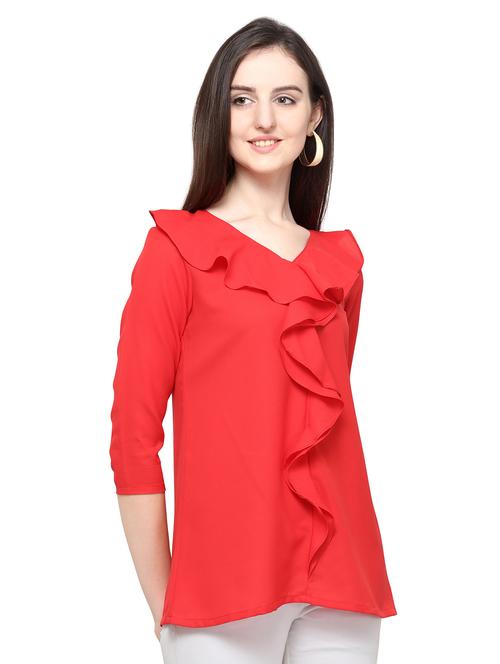 v neck ruffle detail top - 16680446 - Standard Image - 1