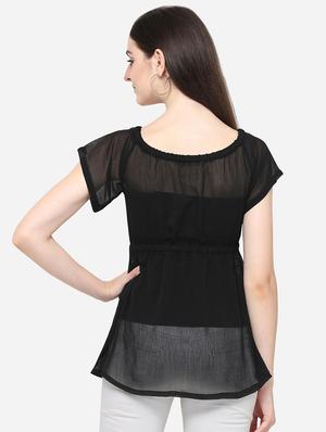 round neck ruched solid top - 16680458 - Standard Image - 3