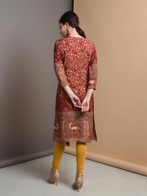 floral printed straight kurta - 16680686 - Standard Image - 3