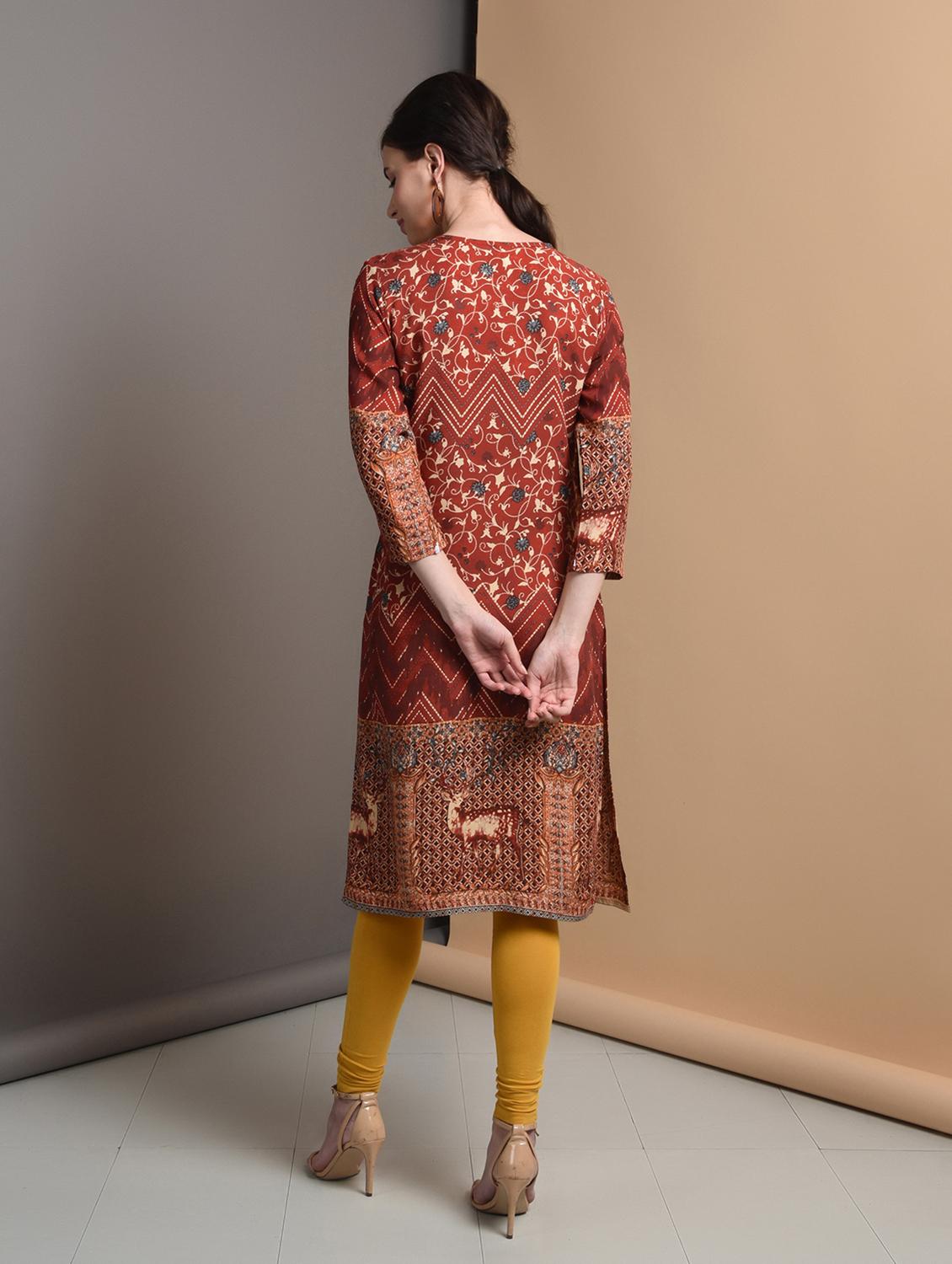 floral printed straight kurta - 16680686 - Zoom Image - 3