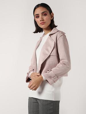 lapel neck crop suede blazer - 16680922 - Standard Image - 3