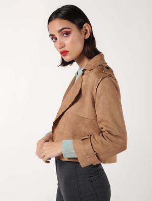 lapel neck crop fleece blazer - 16680924 - Standard Image - 3
